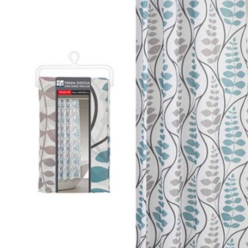 Tenda doccia stile floreale geometrico Feridras 240x200 in tessuto.