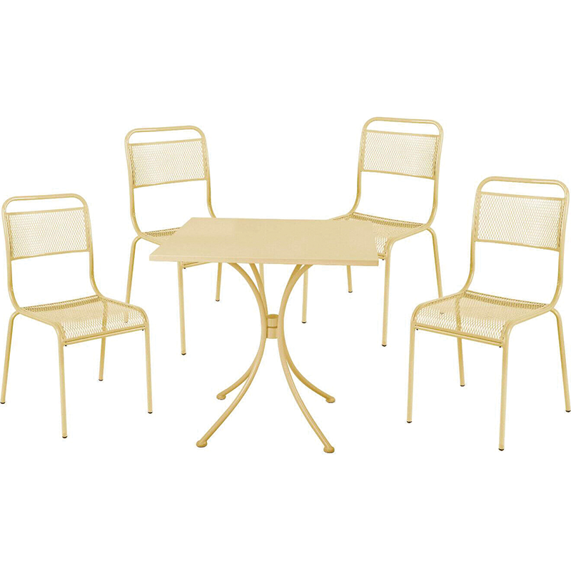 Set Da Giardino Crema: Tavolo 72x70xh72cm E 4 Sedie 41x36xh90cm