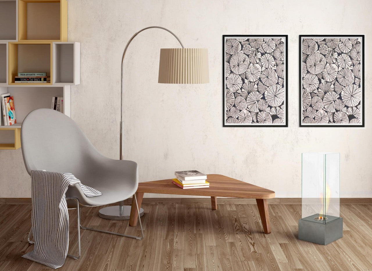 Caminetti al bioetanolo moderno grigio goffrato cm 25 x 25 x h 65