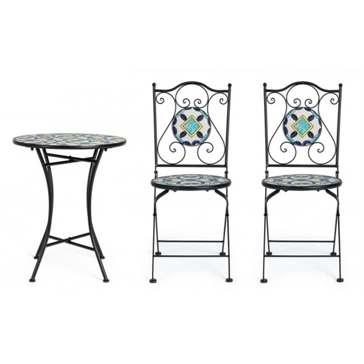 Set tavolo Ø 60x75h cm + 2 sedie pieghevoli