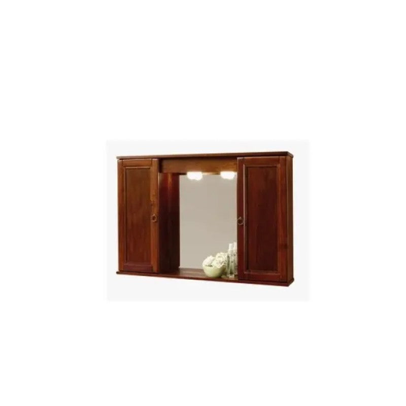 Specchio mobile bagno noce anticato con 2 ante e illuminazione 92x16x63 cm