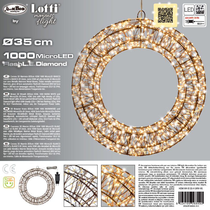 Corona Marrone 3D ø35cm 1000 MicroLED FlashLED Diamond bianchi