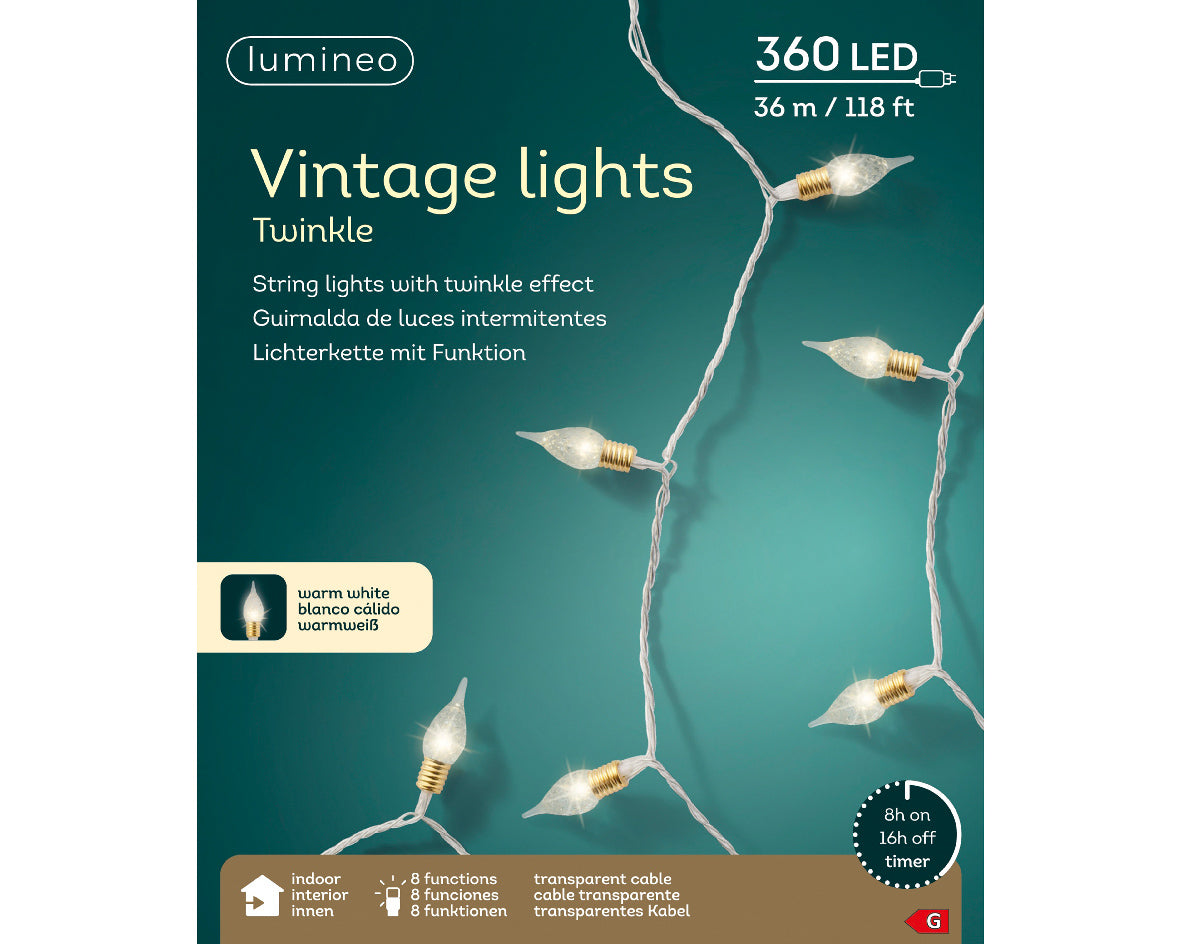 Lampade Vintage a LED uso interno, 8 effetti, filo argento, L 3590 cm