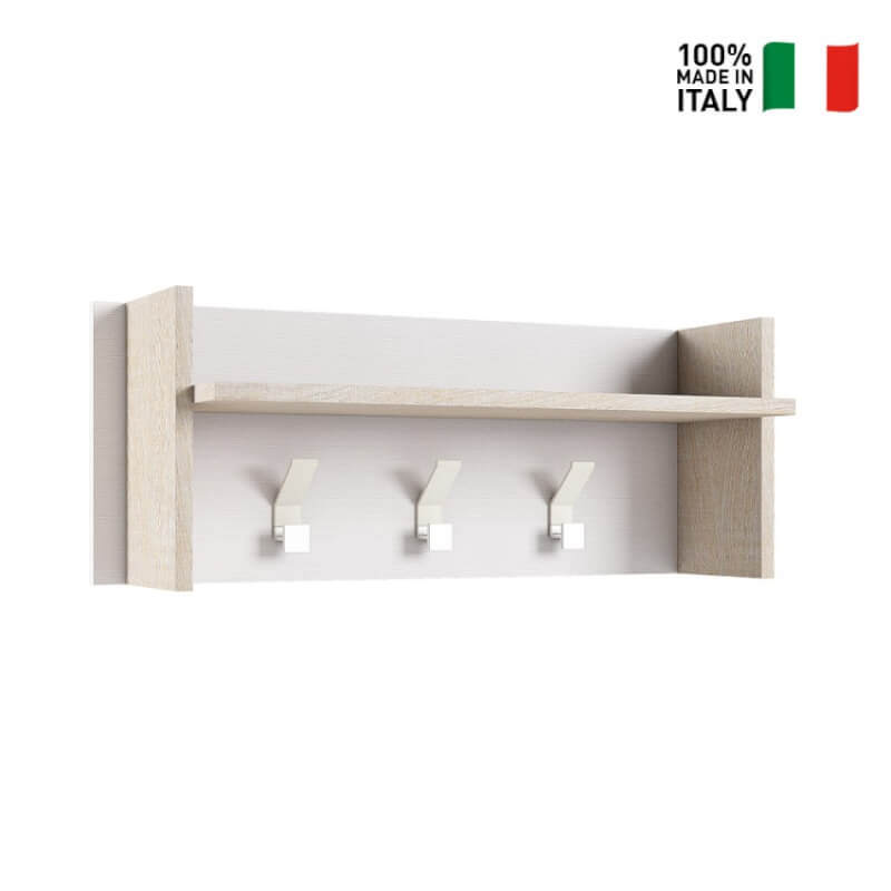 Pannello Appendiabiti Ampio Ripiano, 3 Ganci, Bianco Rovere