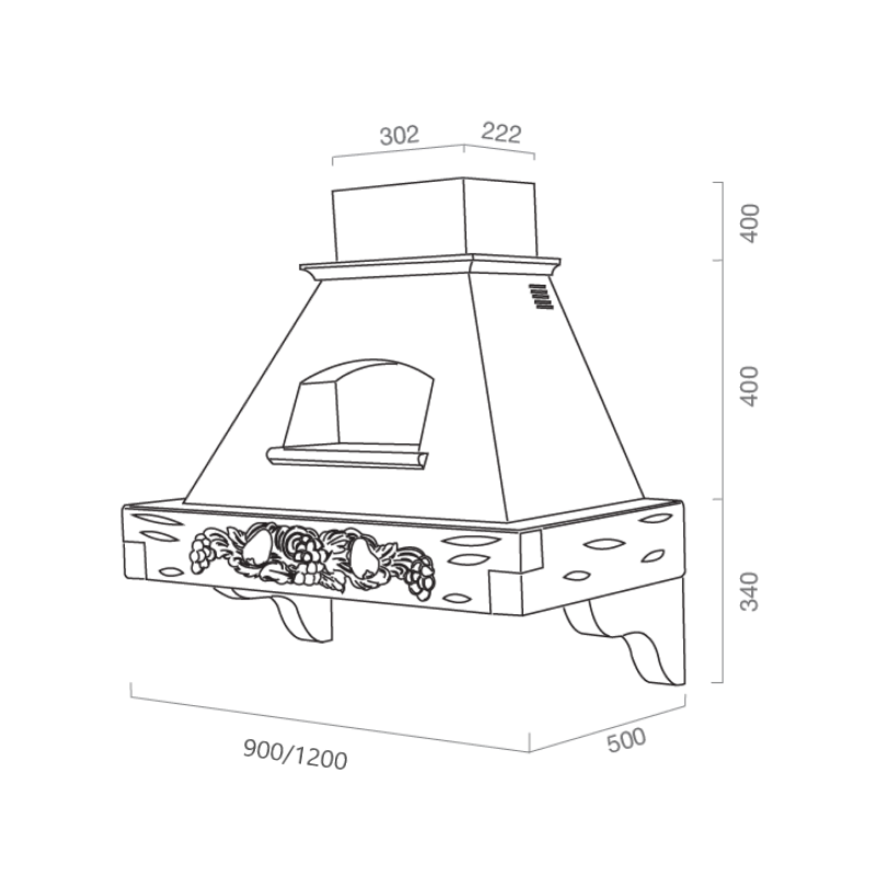Cappa cucina rustica GIADA MAX bianca, legno intarsio tabacco, 90 cm