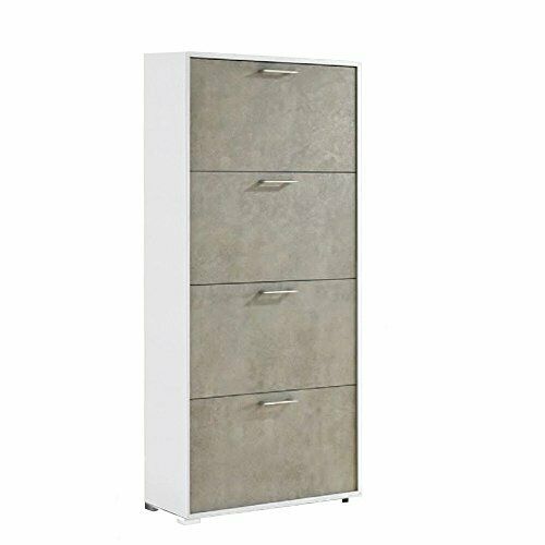 Scarpiera Doppia Profondità 4 Ante Fino A 18 Paia Bianco/Cemento