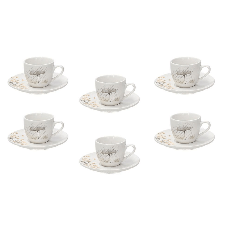 Confezione 6 Tazzine da caffè con piattino 80 cc Poesia Porcellana Beige