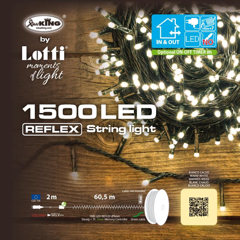 Catena lineare 1500 LED bianco caldo L 60,5m in bobina