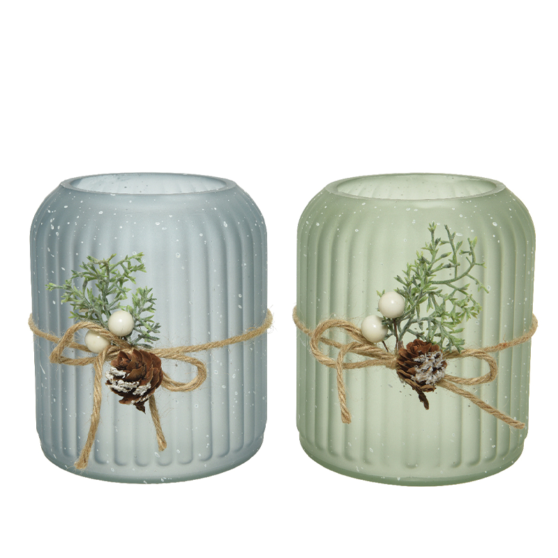 Portacandela in vetro con juta H 13 x Ø 11 cm