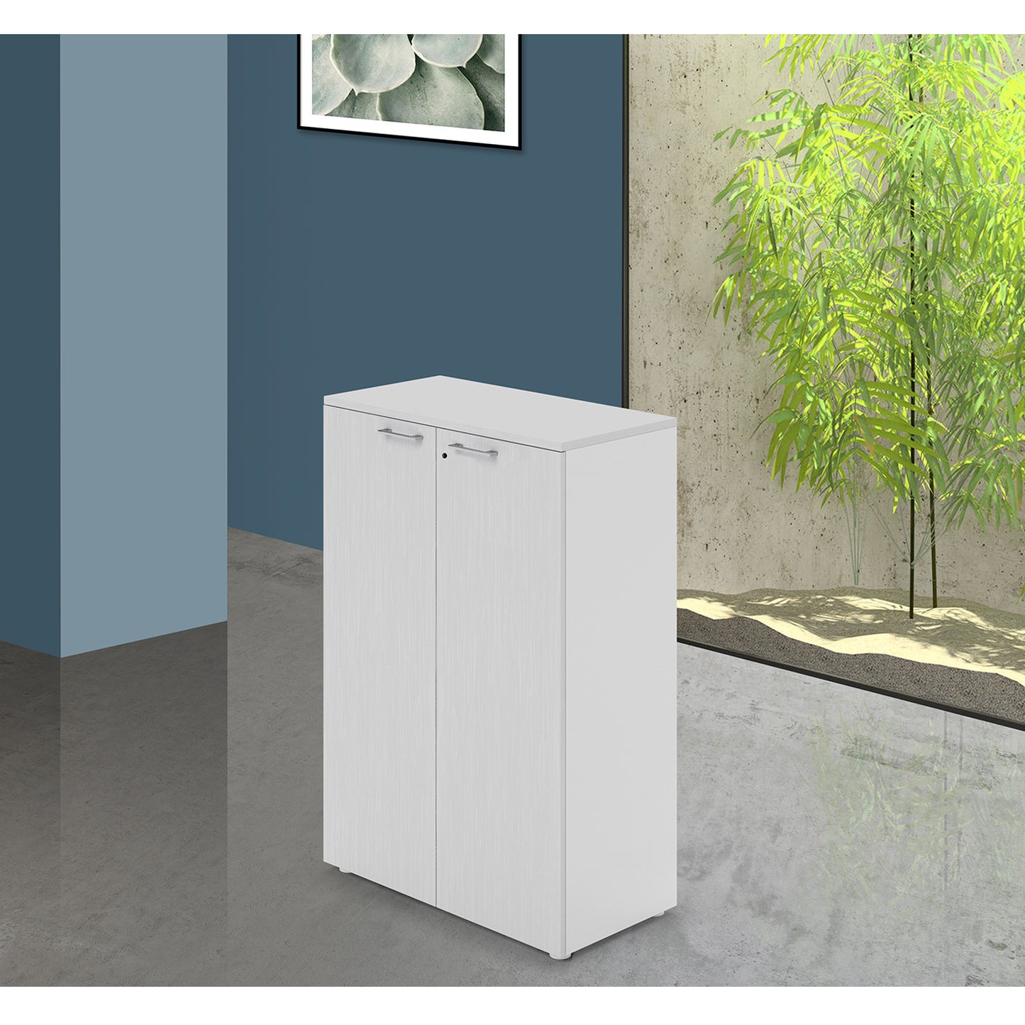 Mobile da ufficio due ripiani ante con serratura colore Bianco H129x90x45cm