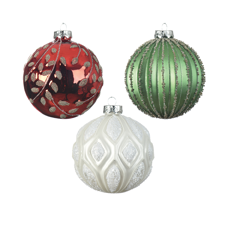 Palline di natale assortite rosso - verde - bianco Ø10 cm