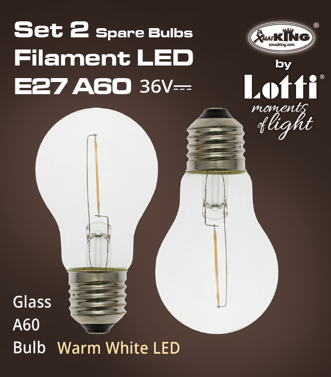 Set di 2 Lampade di Ricambio E27 36V a Goccia Ø60mm, Bianco Caldo