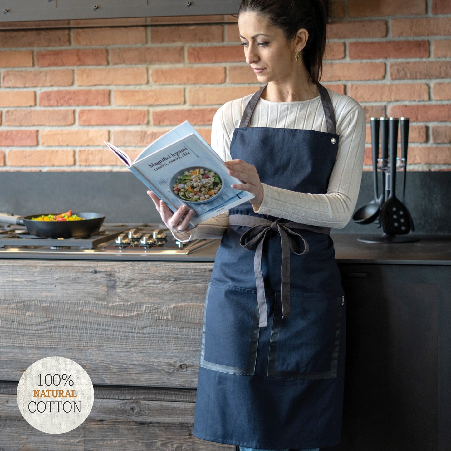 Grembiule da cucina pettorina natural style grigio tortora Guzzini