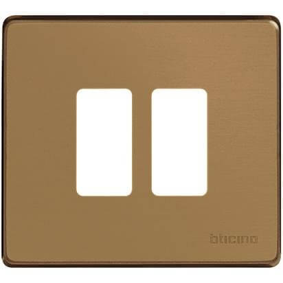 Placca 2 Posti In Alluminio Color Bronzo Per Scatola Tonda
