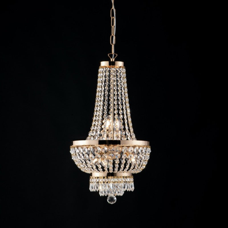 Lampadario imperiale in ferro e ottone Oro con stass cinque luci 35x h70 cm