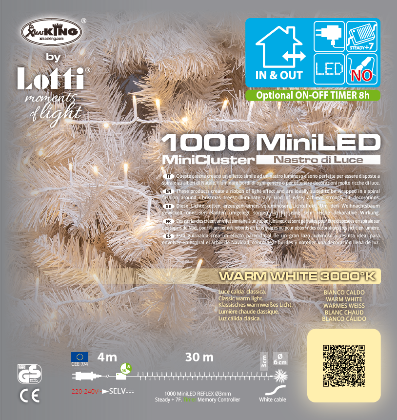Catena Nastro ø6cm NTLG 1000 MiniLED Bianco 4+30,5m Luci di Natale