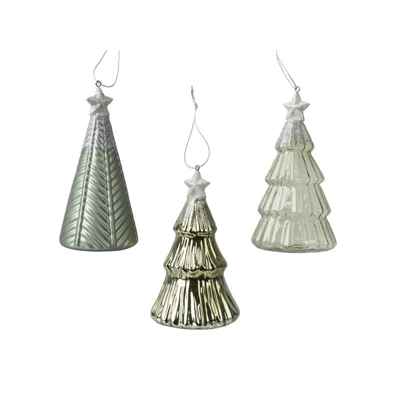 Pendente albero di Natale in vetro glitterato H12.6 cm 3 colori assortiti
