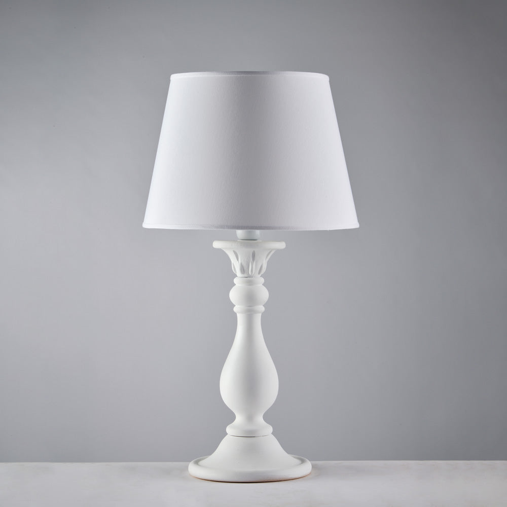 Lume in legno bianco shabby 1 luce con paralume dm.35 H.60 - Ø35