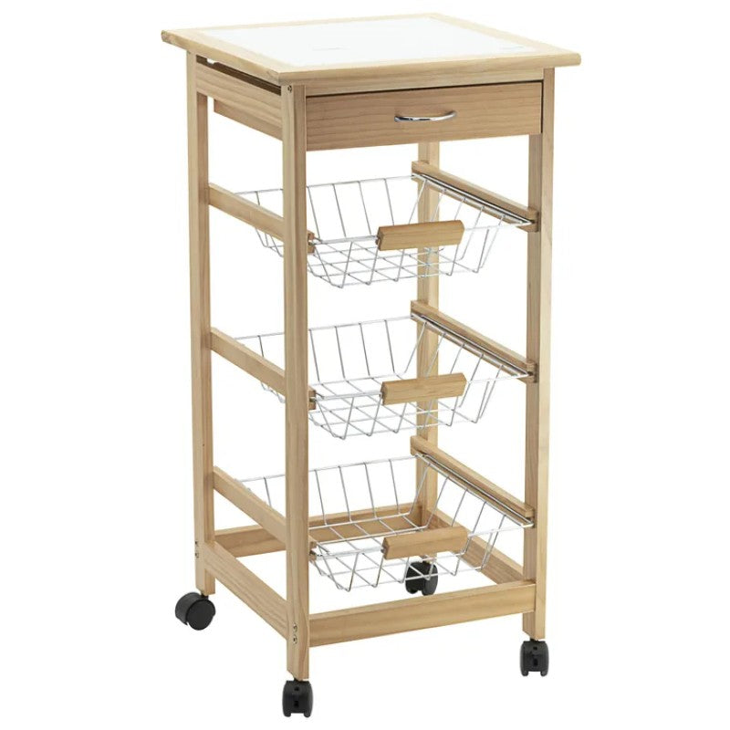 Carrello cucina Calgary 3 cesti MDF naturale 37x37x75 cm