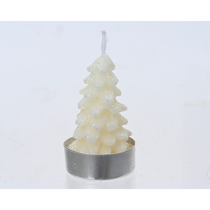 Candela albero di Natale in paraffina bianca glitter Ø7.2 × 9.2 × H9.2 cm