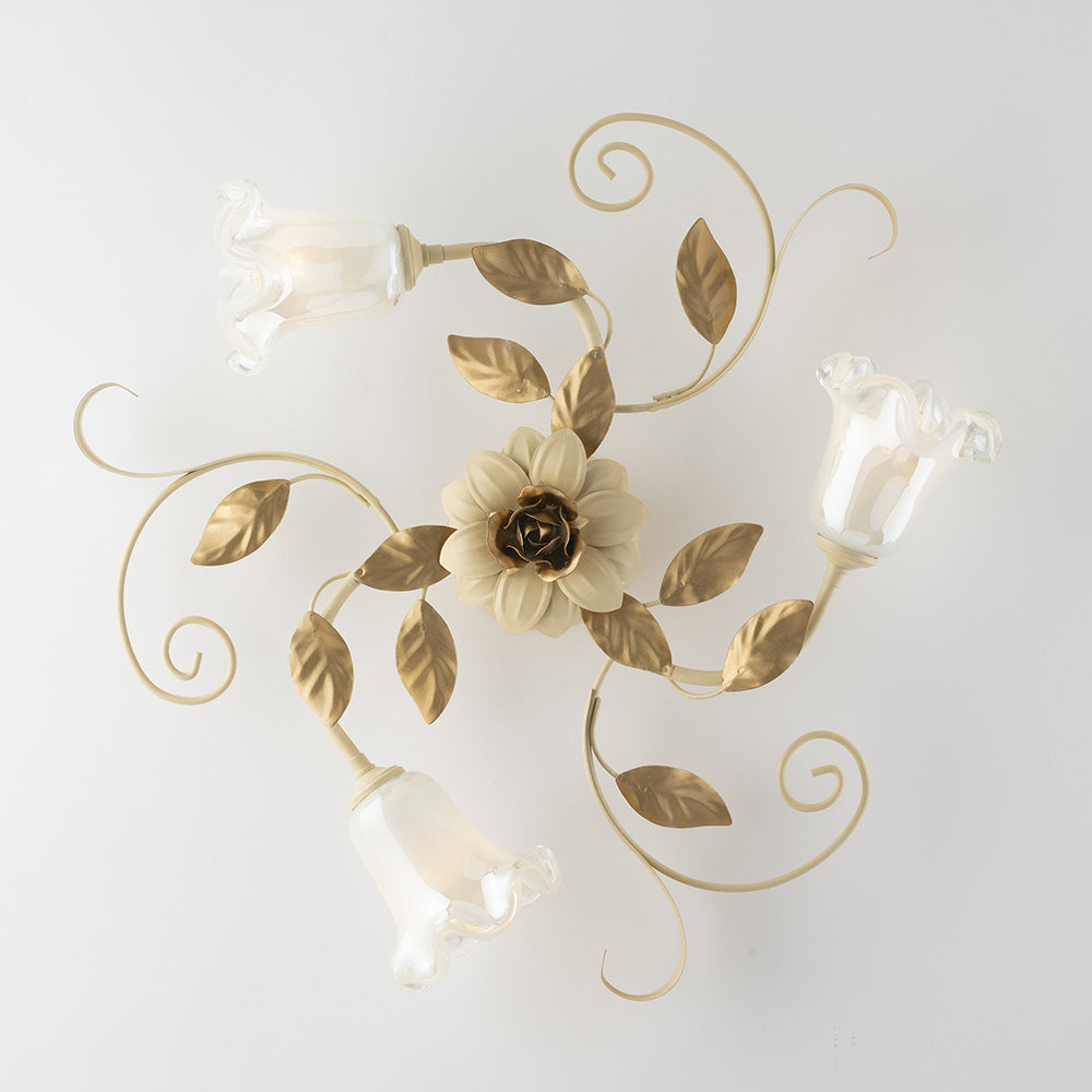 Plafoniera in ferro laccato avorio decape 3 luci H.17 - Ø56