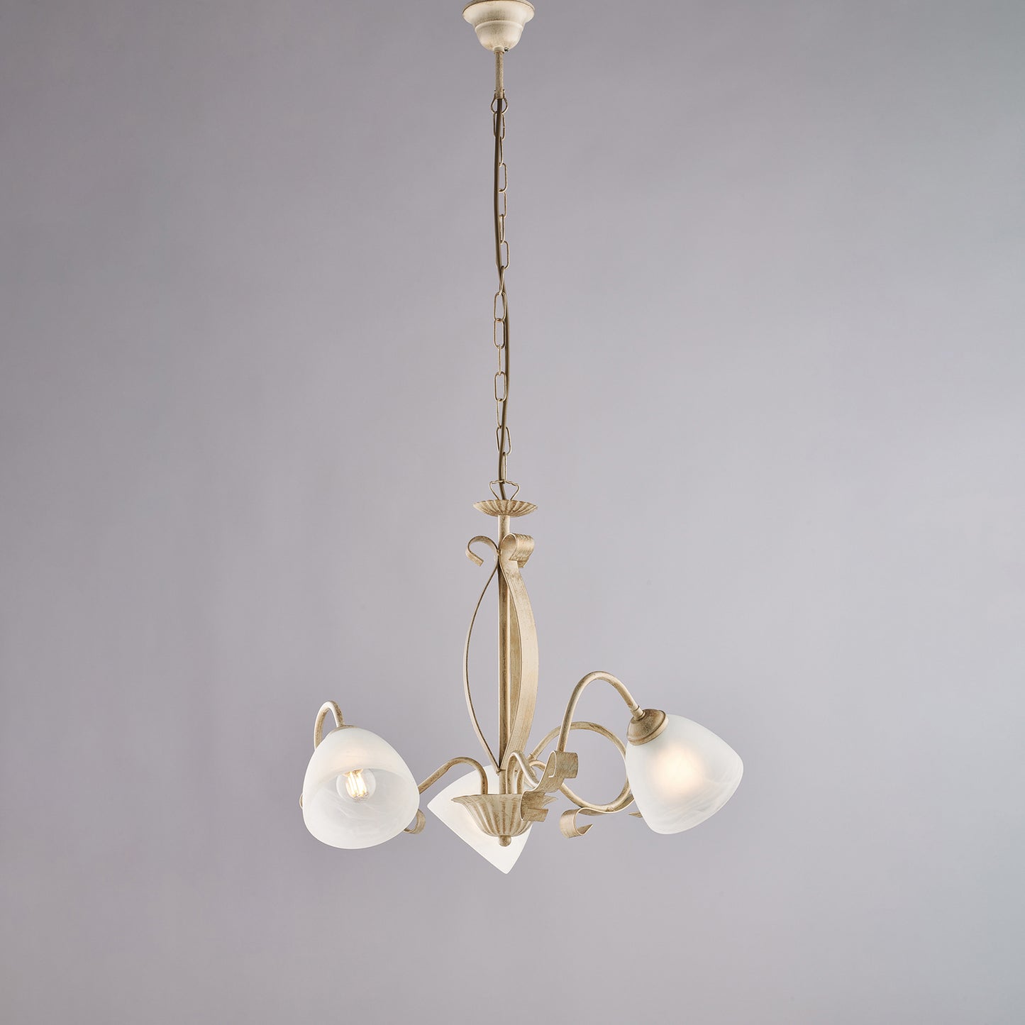 Lampadario avorio oro antico, vetro alabastro bianco, 5 luci, Ø64 cm