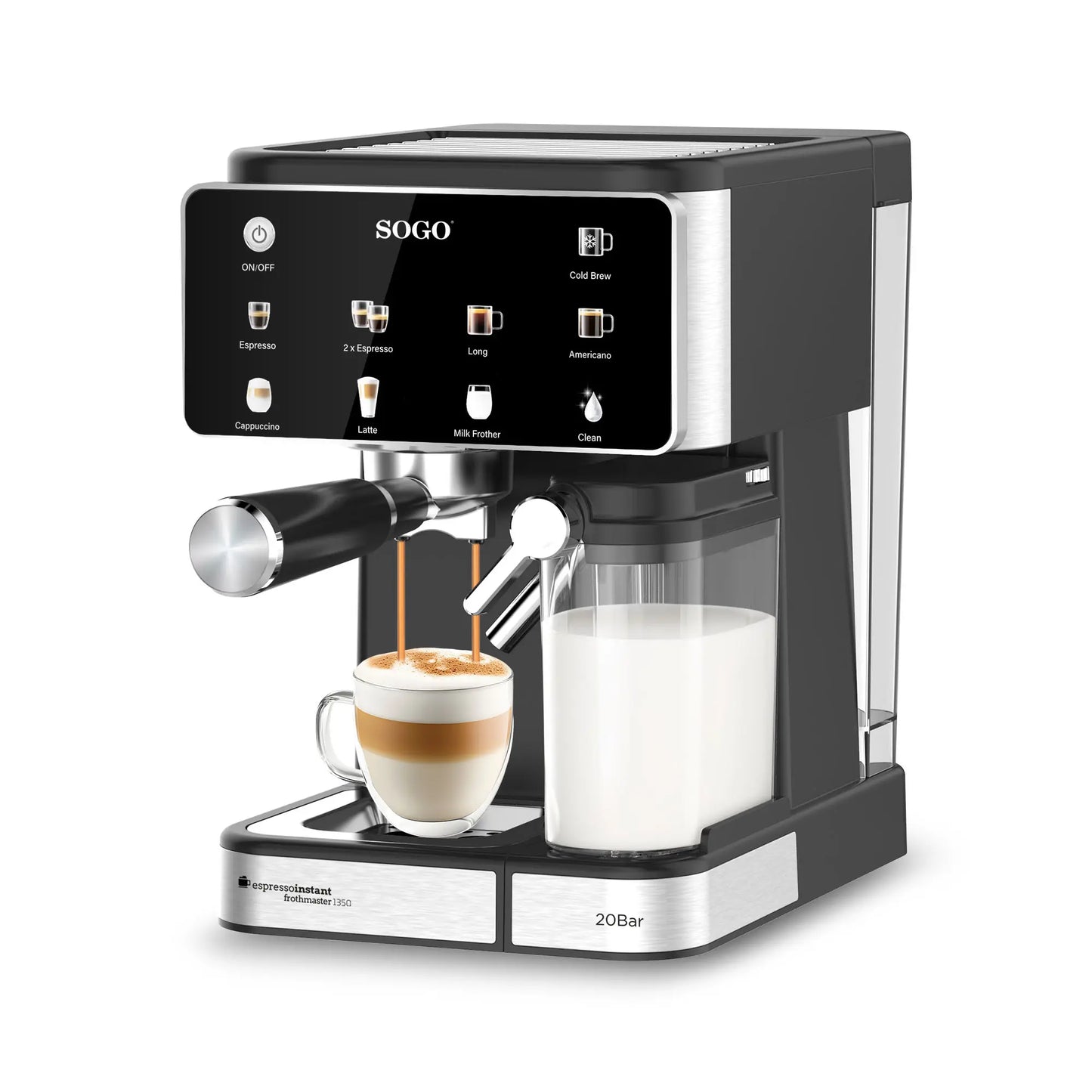 Macchina caffè espresso con montalatte 1350w 20 bar