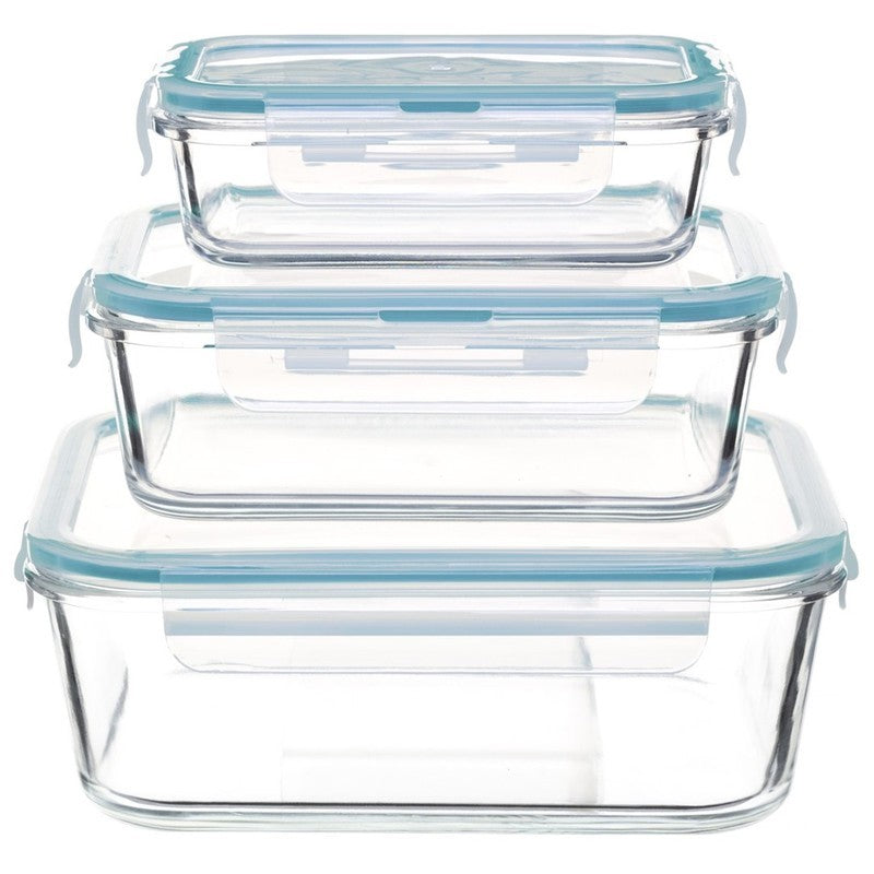 Set 3 contenitori in vetro con coperchio