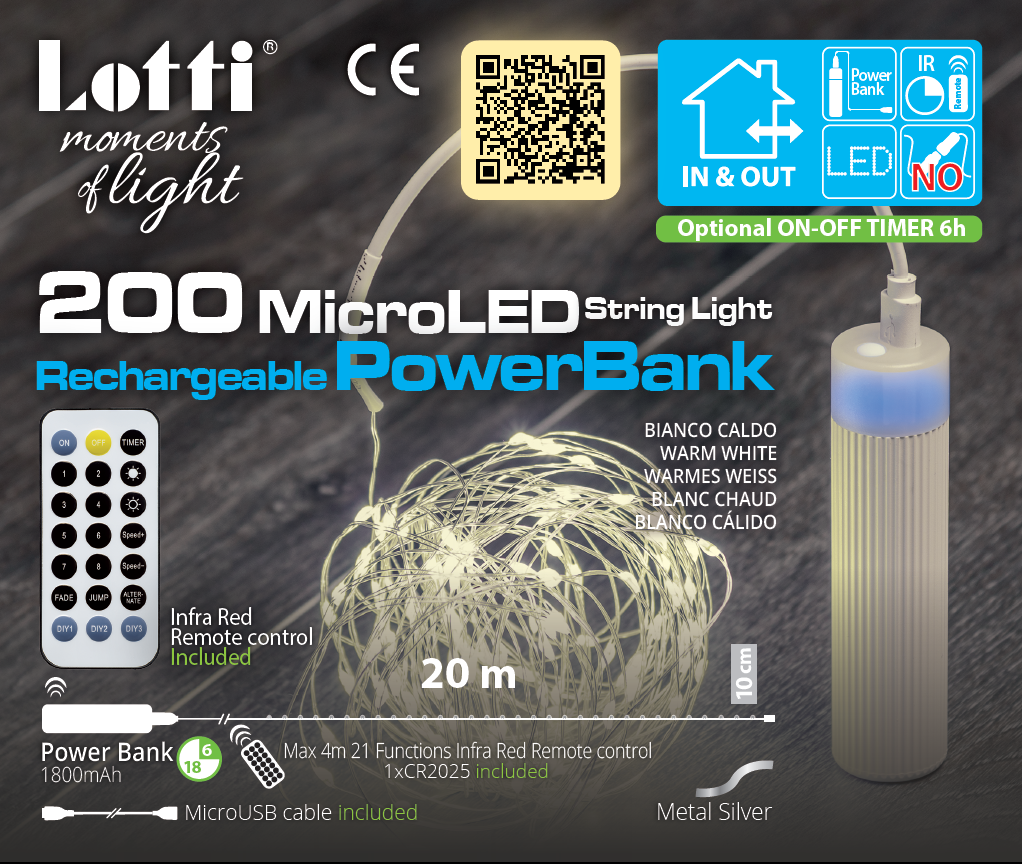 Catena Luci di Natale 20m M-P18 200 MicroLED Telecomando IR 21 Funzioni