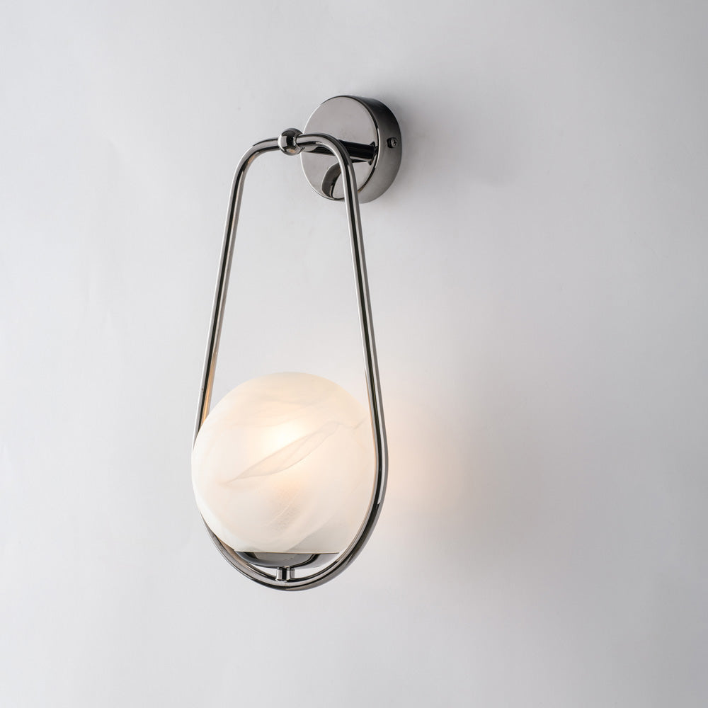 Applique in ferro cromo nero 1 luce con sfera dm.14 H.36 - L.16 - P.19