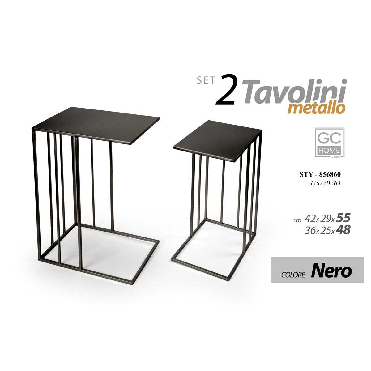 Set 2 tavolini ferro nero h 55/h 48 cm