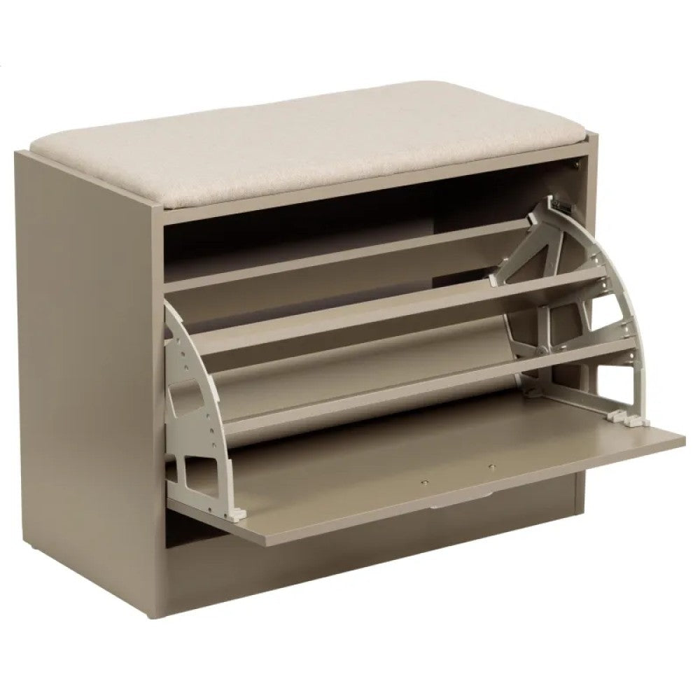 Panca porta scarpe tortora con seduta imbottita beige cm 80×30×45