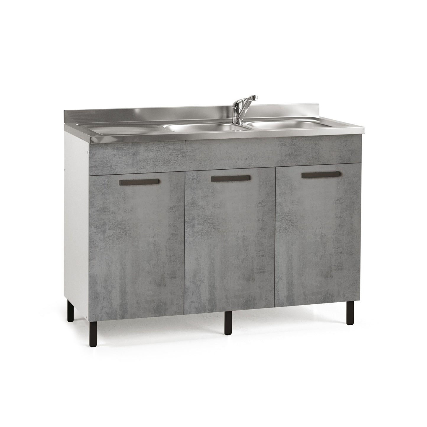 Sottolavello cucina grigio cemento 3 ante reversibile 120x50xH 85
