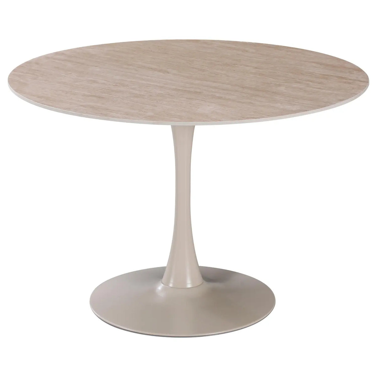Tavolo rotondo Parker Ø110 cm in ceramica effetto travertino opaco con gamba bianca