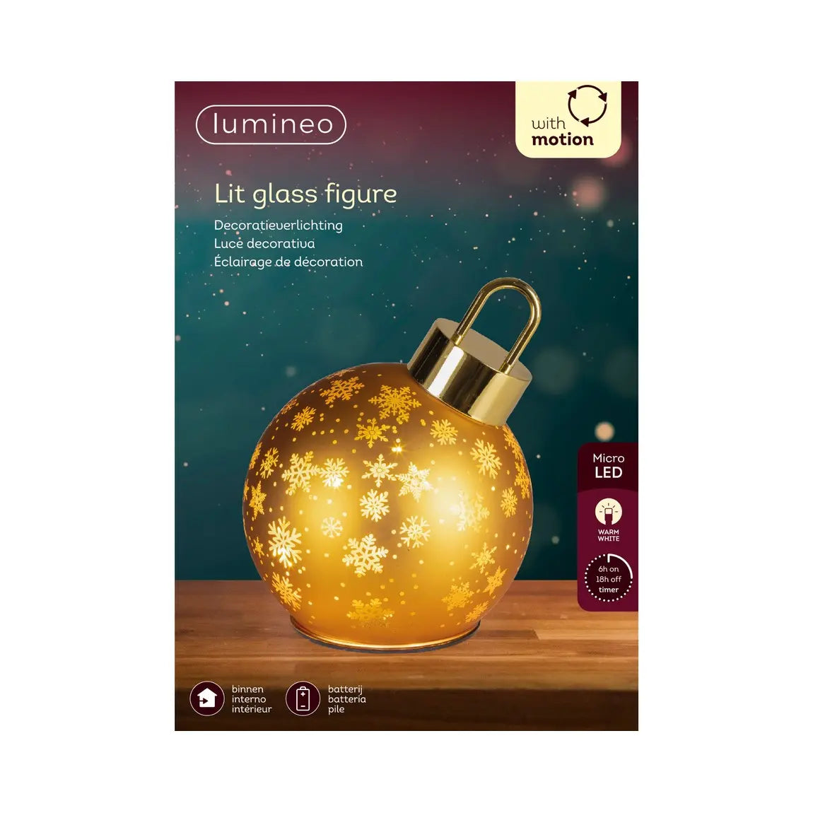 Sfera natalizia girevole in vetro oro con LED Ø14 × H18 cm