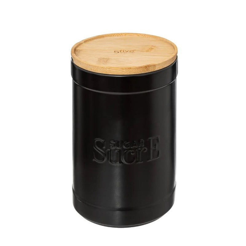 Barattolo zucchero in ceramica nera con coperchio in bamboo Ø 12,2 cm