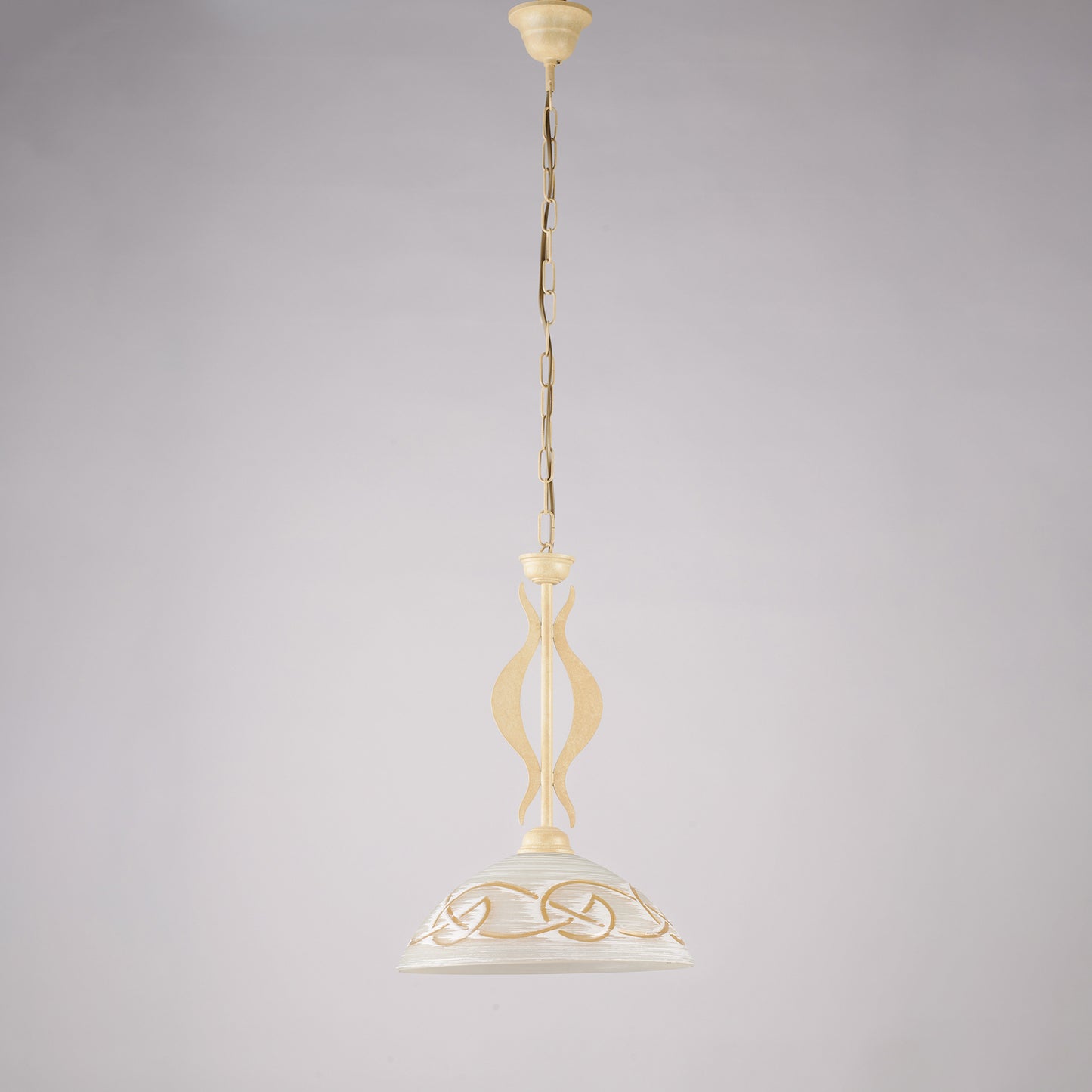 Lampadario avorio decapè, vetro bianco ambra, 1 luce, Ø30 cm