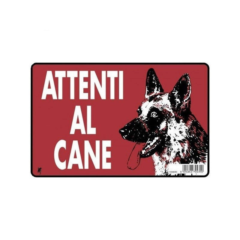 Cartello in plastica "attenti al cane" rosso 20 x 30 cm