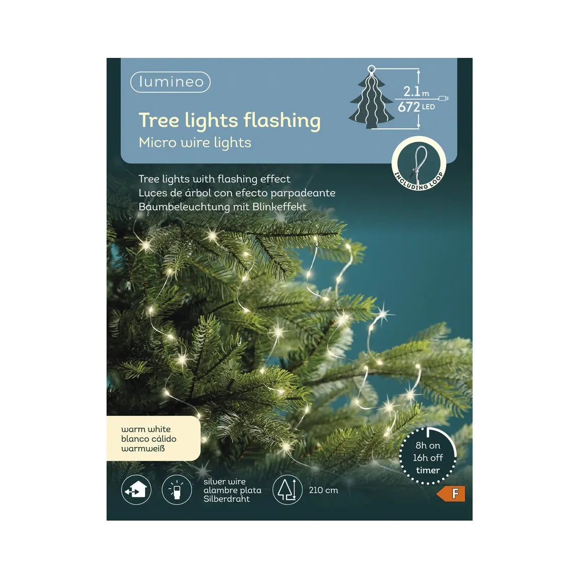 Luci LED per albero a fascio argento e bianco caldo da esterno 210 cm