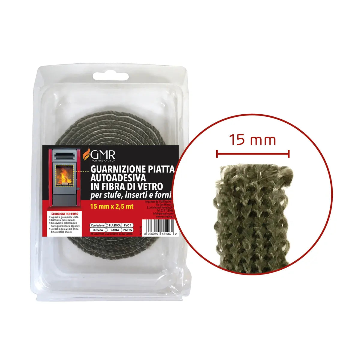 Guarnizione piatta autoadesiva per stufe (15 mm)