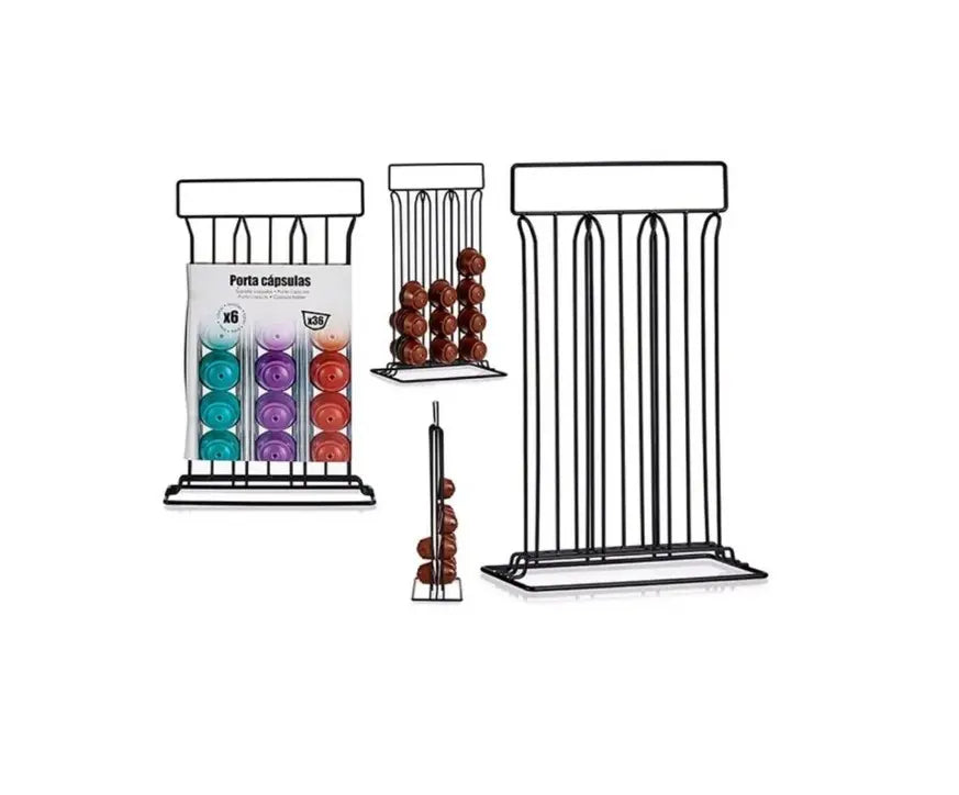Portacapsule da 36 posti in acciaio nero cm 10 x 38 x 24,8h
