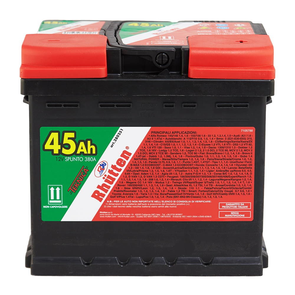 Batteria Auto Rhutten 45AH 380A - Alta Potenza di Avviamento