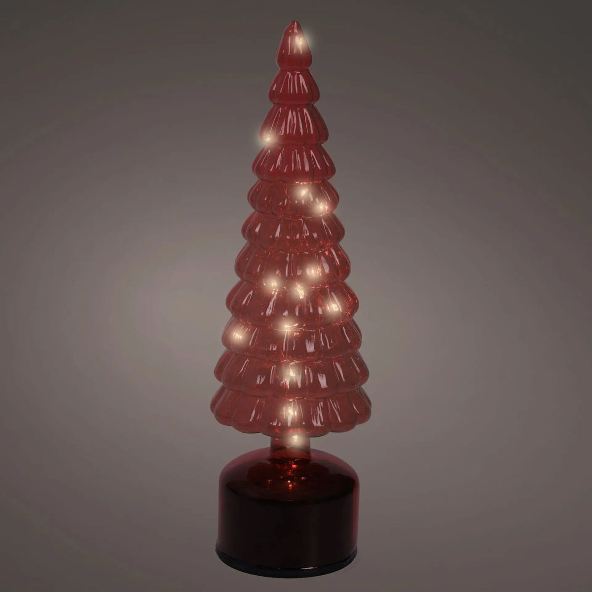 Albero di Natale in vetro rosso con LED girevole H34 cm