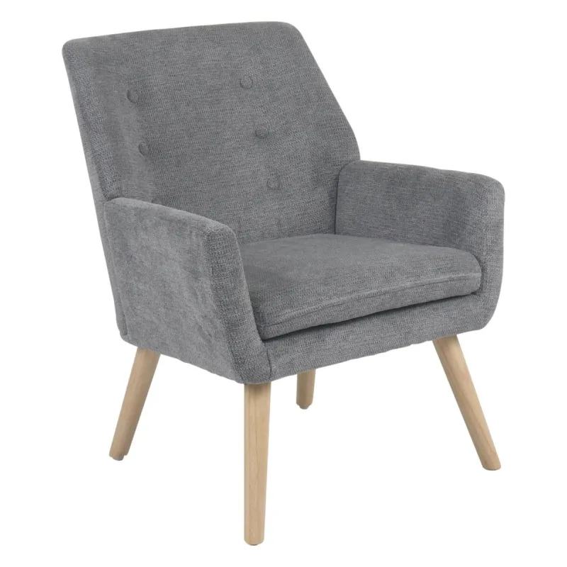 Poltrona Michelle in tessuto grigio con gambe in legno naturale cm 82x68x64