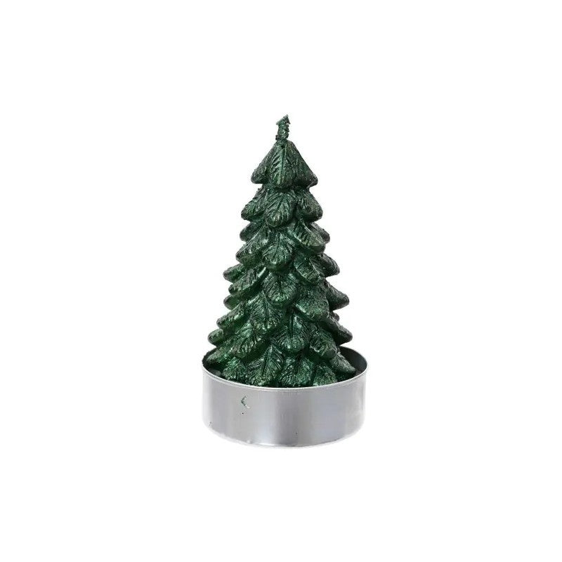 Candela tealight in paraffina verde pino Ø9.2 × H9.2 cm