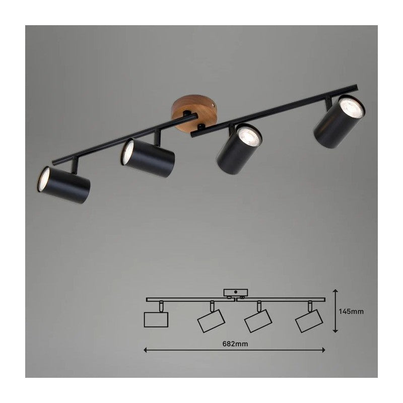 Barra Spot Muritz 4xGU10 68 cm nero/legno