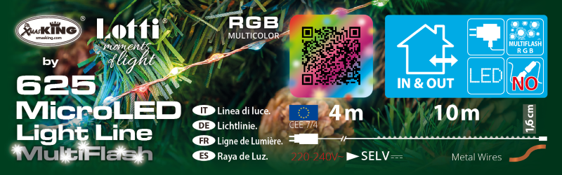Catena Luminosa Multiflash RGB 625 MicroLED (1,6cm) Cavo Rame 10m