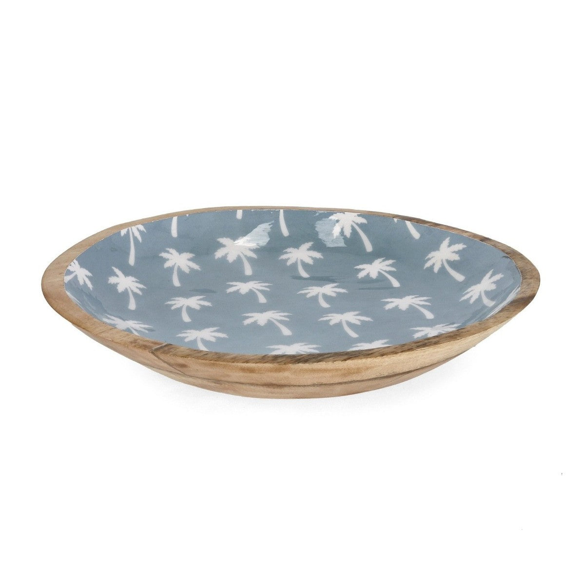 Bizzotto ciotola Keran bassa azzurra Ø38x6,5h con decoro palme in legno di mango