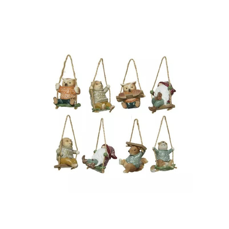 Pendente natalizio animaletti e gnomo in poliresina glitter H7 cm assortiti