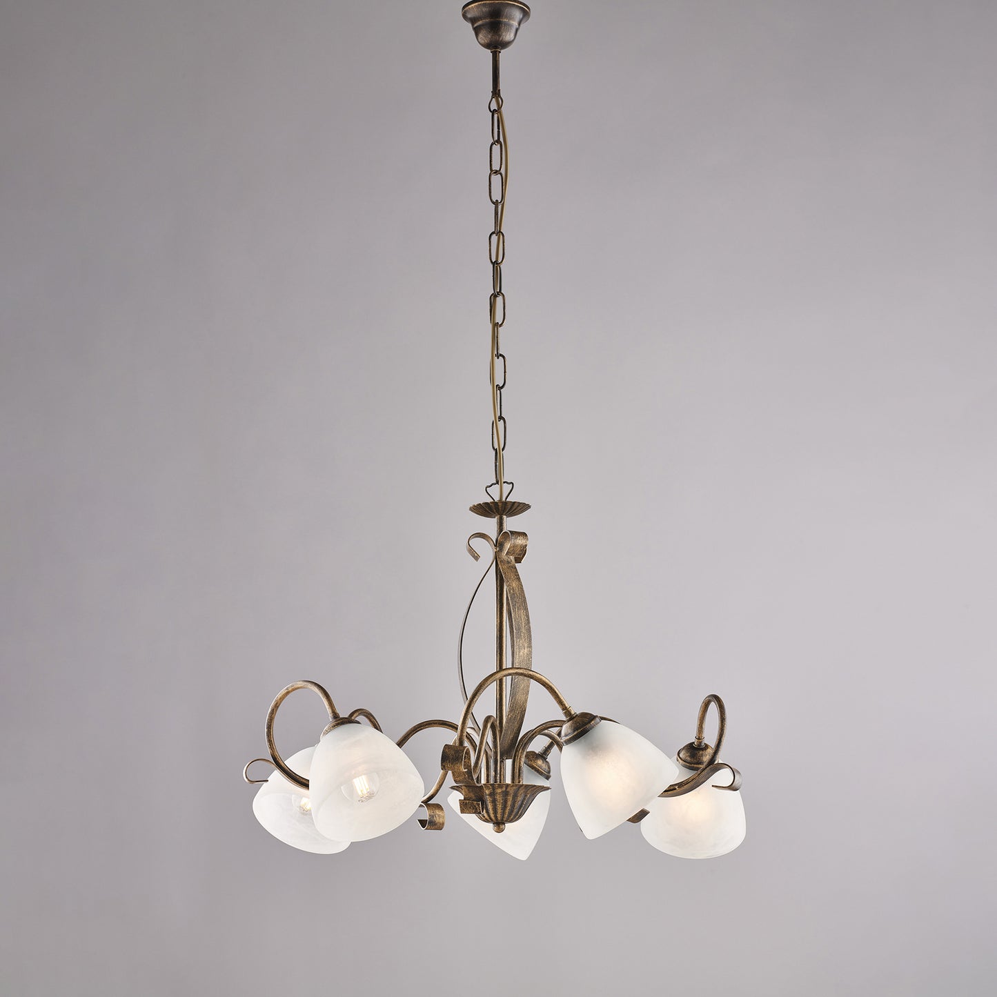 Lampadario marrone oro antico, vetro alabastro, 5 luci, Ø64 cm